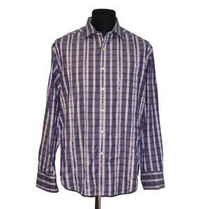 A7 Auth ROBERT GRAHAM Purple Plaid Embroidered Long Sleeve Shirt Size XL
